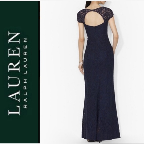 Ralph Lauren Dresses & Skirts - LAUREN by Ralph Lauren EVENING Navy Blue Lace Long Gown Dress Sz 8